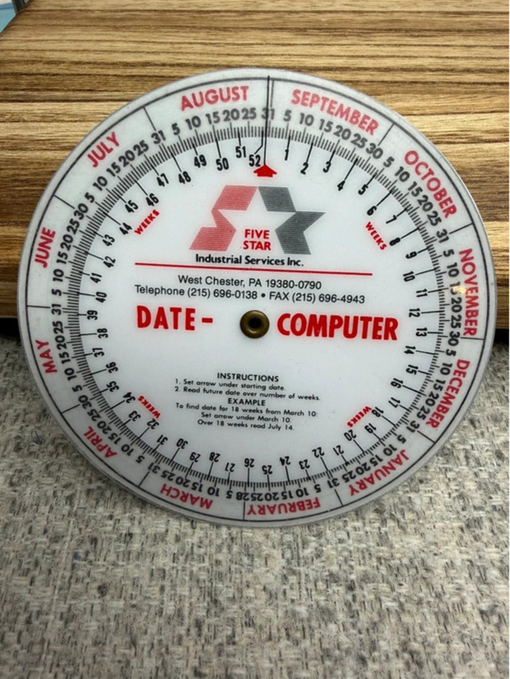Five Star Industrial Services Date Computer Circular Wheel Calendar Calculator